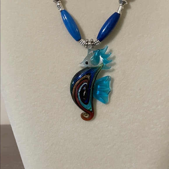 Artisan Blue and Gold Fish Pendant Necklace - Picture 3 of 12